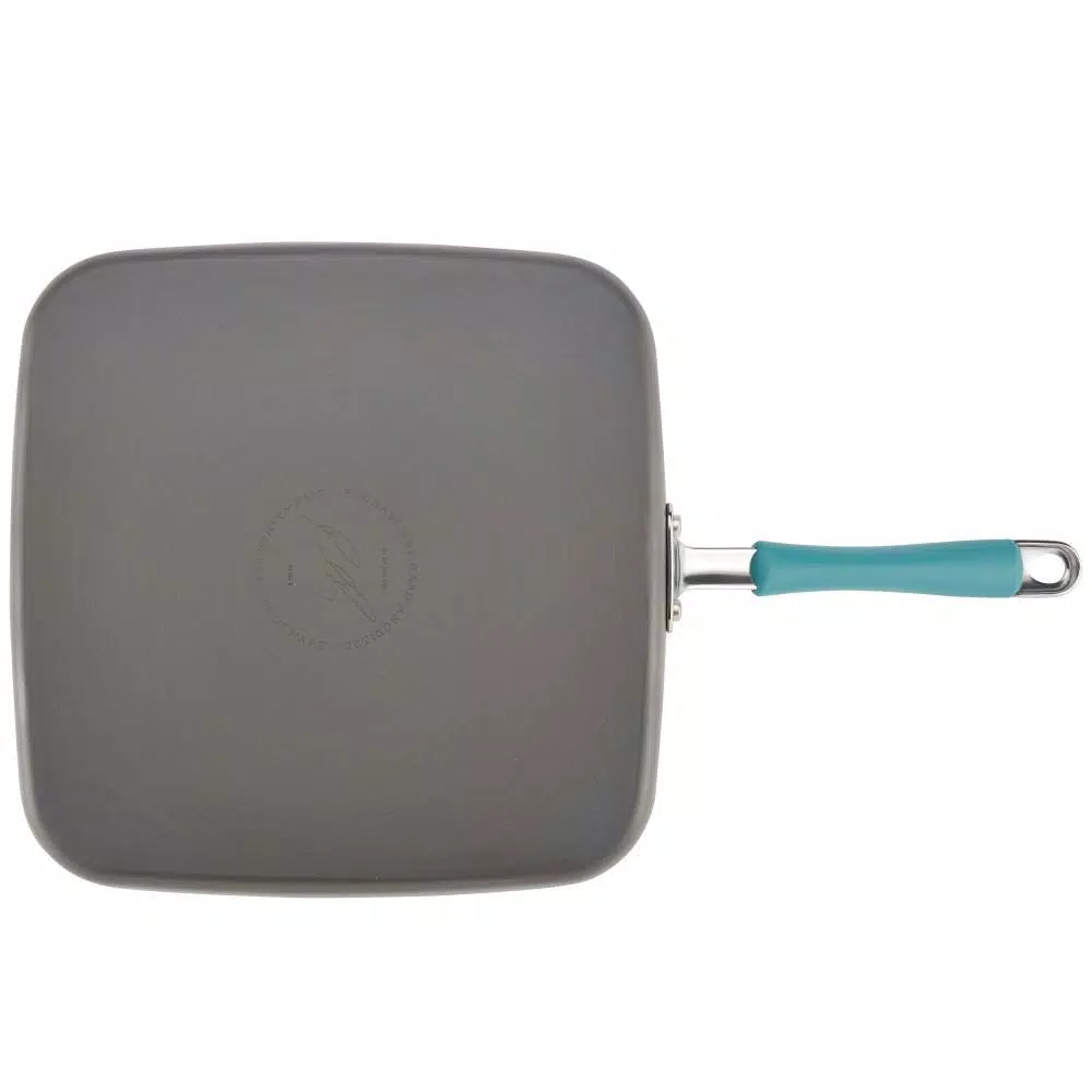 Rachael Ray Cucina 11 in. Hard-Anodized Aluminum Nonstick Square Grill Pan, Agave Blue and Gray