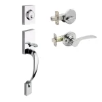 Copper Creek Craftsman Polished Stainless Steel Front Door Handleset with Left-Hand Scandinavian Lever thumbnail 1