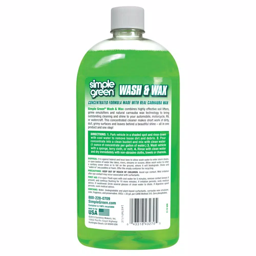 Simple Green Wash and Wax Car Soap with Real Carnauba Wax, 20 oz.