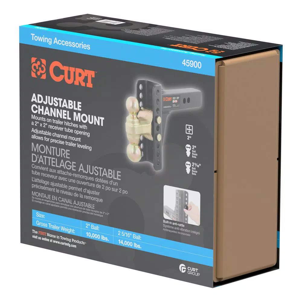 CURT Adjustable Channel Mount Trailer Hitch Ball Mount with Dual Ball, 2 in. Shank, 14,000 lbs. Capacity