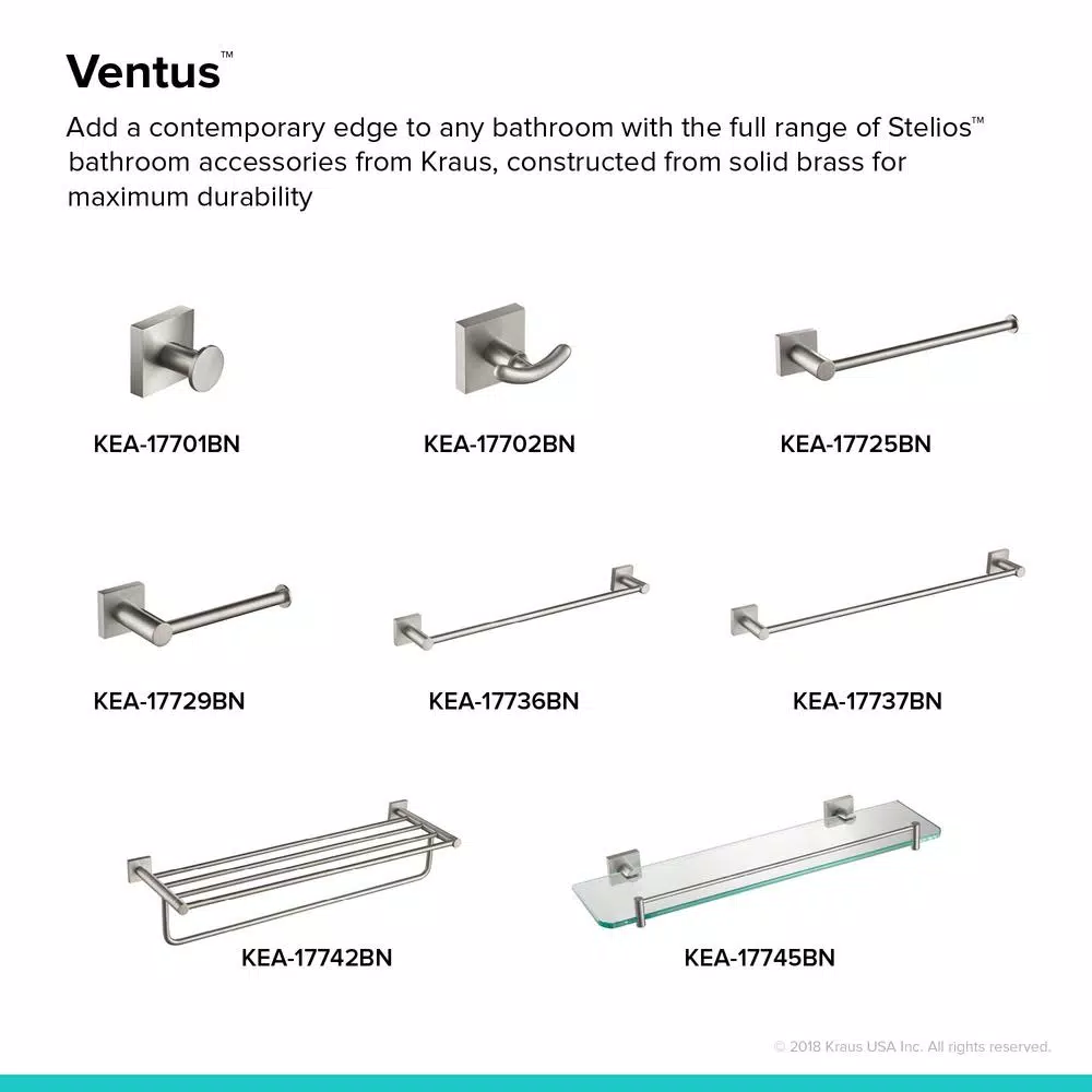 KRAUS Ventus Bathroom Robe and Towel Hook, Brushed Nickel