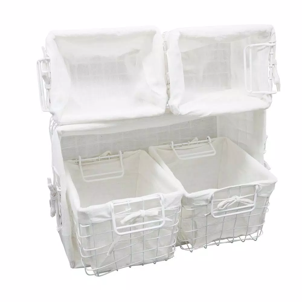 Admired By Nature Vintage Metal Storage Basket Set of 5 with White Cotton Fabric Liners
