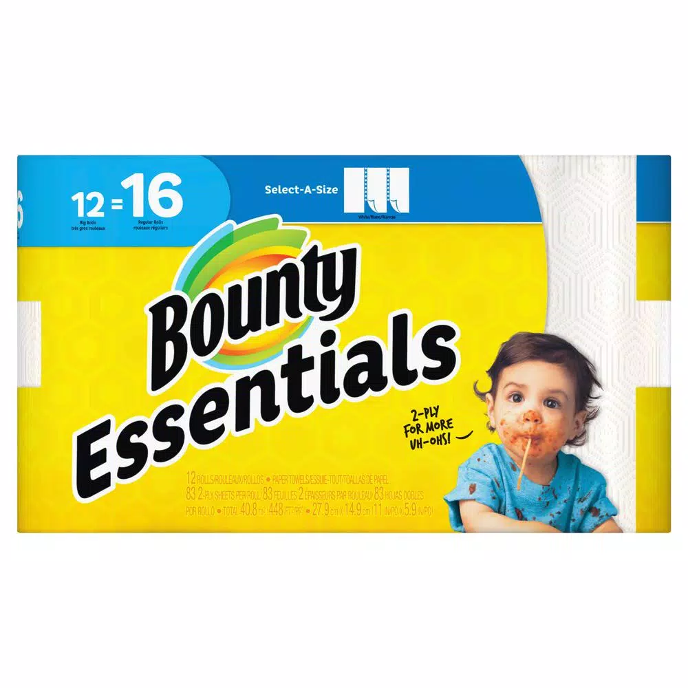 Bounty Essentials Select-A-Size White Paper Towels, 12 Big Rolls