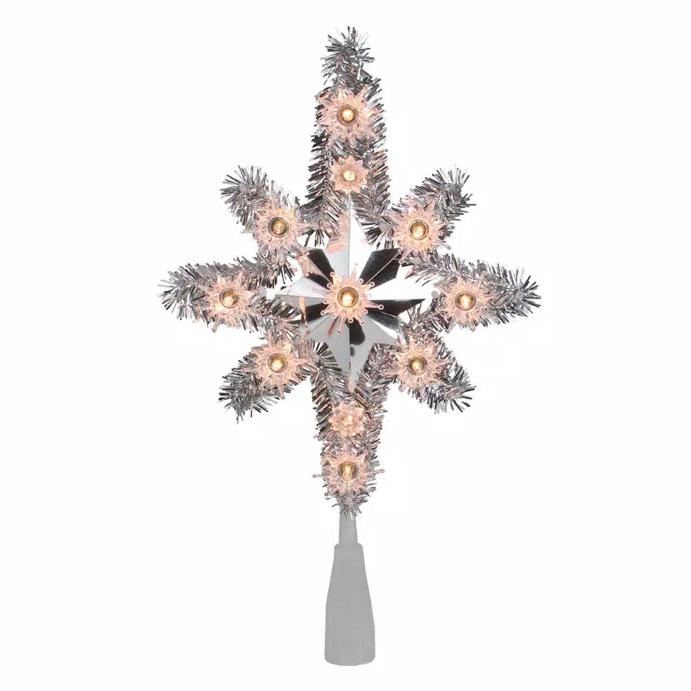 Northlight 11 in. Silver Tinsel Star of Bethlehem Christmas Tree Topper with Clear Mini Lights