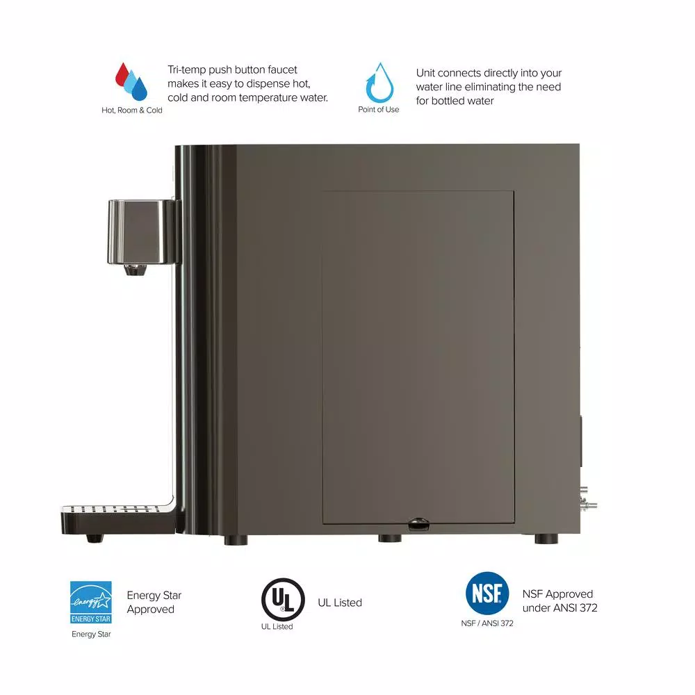 Brio Tri-Temp 2-Stage Countertop Bottleless Water Cooler with UV Self-Cleaning, Black