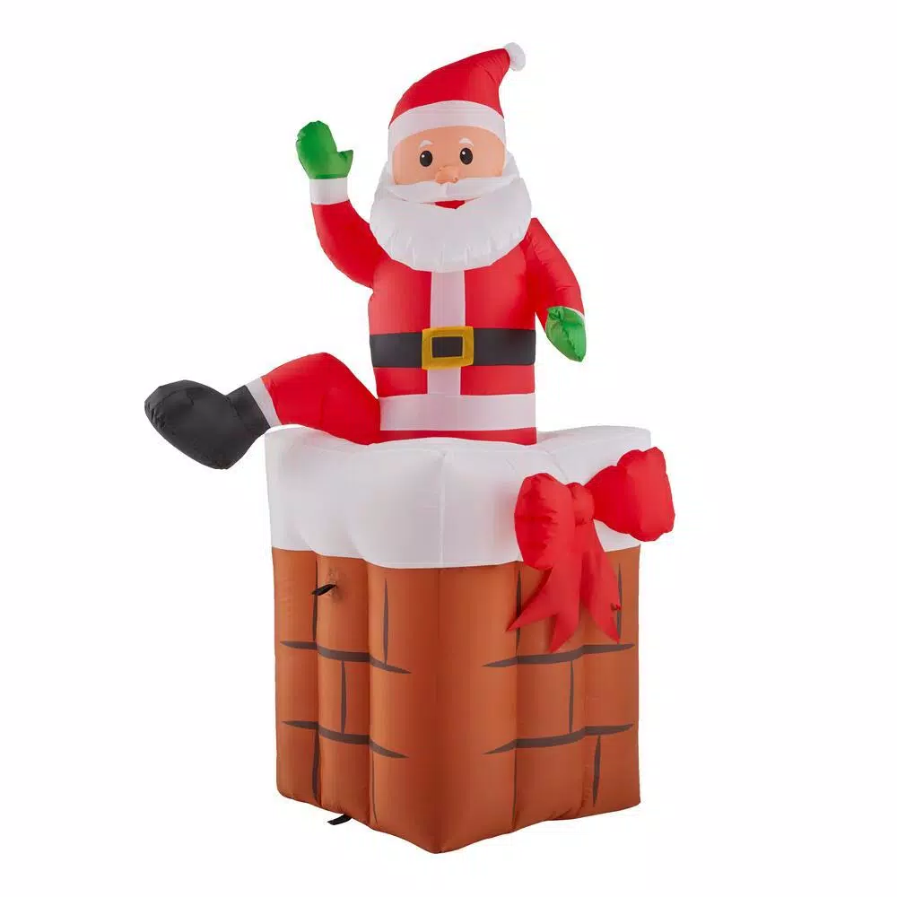 Airblown Gemmy Airblown 4.99 ft. Animated Inflatable Santa Climbing from Chimney with LED Lights