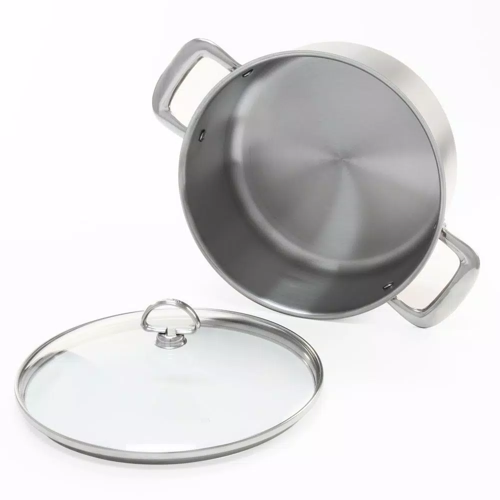 Chantal Induction 21 Steel 6 Qt. Round Stainless Steel Casserole Dish with Glass Lid, Brushed Stainless Steel