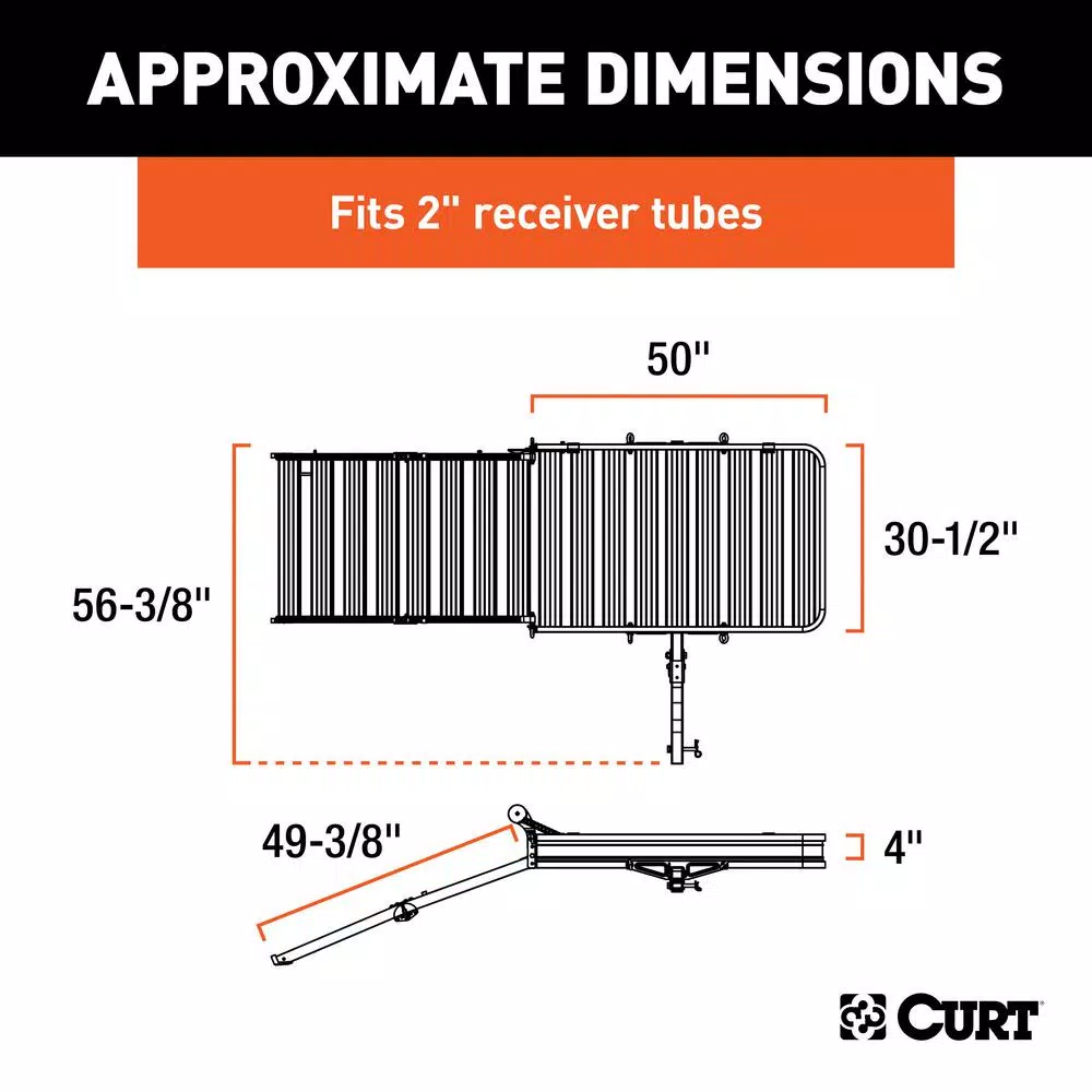 CURT Aluminum Hitch Cargo Carrier with Folding Ramp, 500 lb. Capacity, 2 in. Receiver