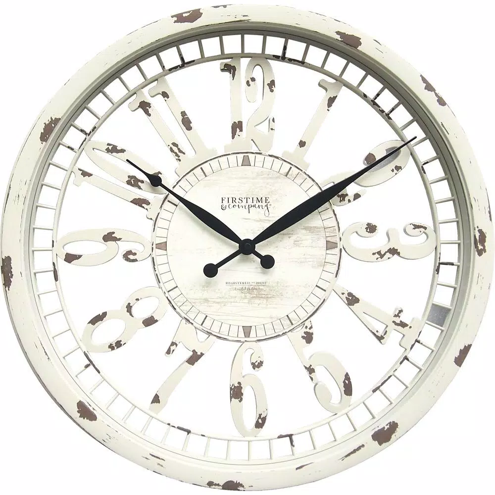 FirsTime Whitney 20 in. Farmhouse Wall Clock - Antique Cream Distressed Finish