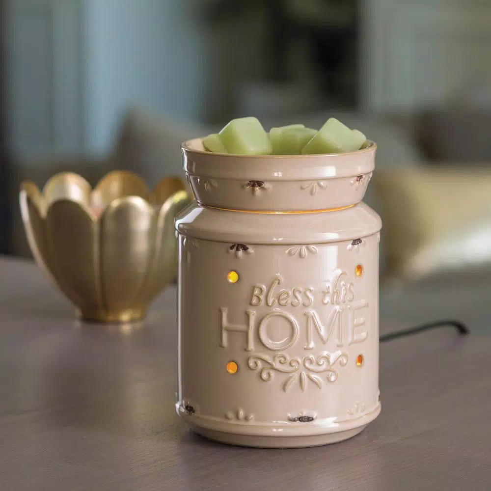 Candle Warmers Etc Bless This Home 8.8 in. Cream Ceramic Fragrance Warmer - French Country Style