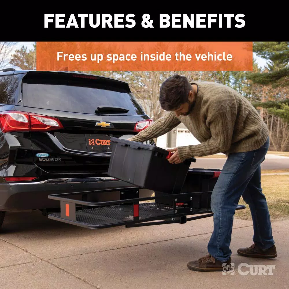 CURT 60" x 24" Black Steel Basket Cargo Carrier with 2" Folding Shank, 500 lbs. Capacity