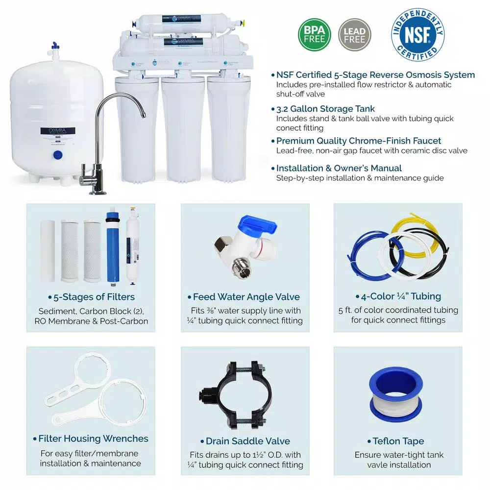 Olympia Water Systems 5-Stage Undersink Reverse Osmosis Water Filtration System, 80 GPD, NSF Certified