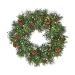 Noble House 24 in. Pre-Lit LED Artificial Christmas Wreath with Snowy Branches and Pinecones, Warm White thumbnail 1