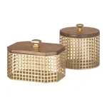 Home Decorators Collection Gold Metal Decorative Basket Set with Wood Lids, Set of 2 thumbnail 3