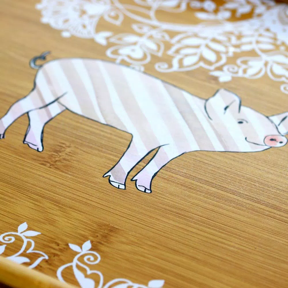 Urban Market Life On The Farm Bamboo Bed Tray with Foldable Legs and Floral Pig Design