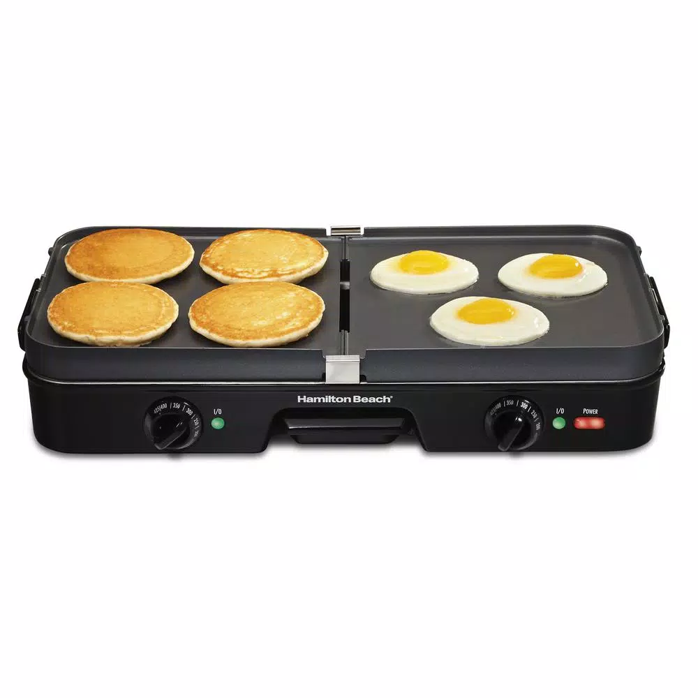 Hamilton Beach 3-in-1 Indoor Grill and Griddle, 180 sq. in. Nonstick Cooking Surface, Black