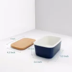 Sweese Large Porcelain Butter Dish with Beech Wood Lid - Navy Blue thumbnail 2