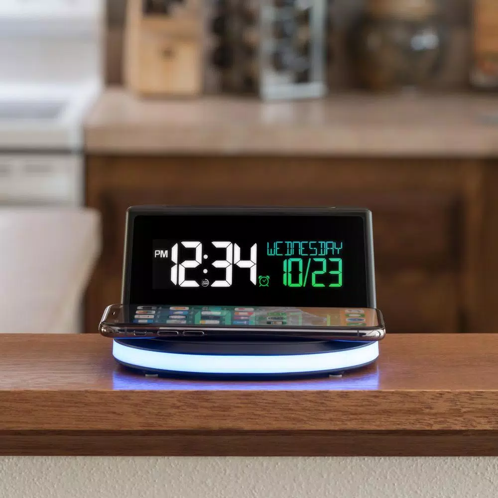 La Crosse Technology Wireless Charging Digital Alarm Clock with 7-Color Glowing Base