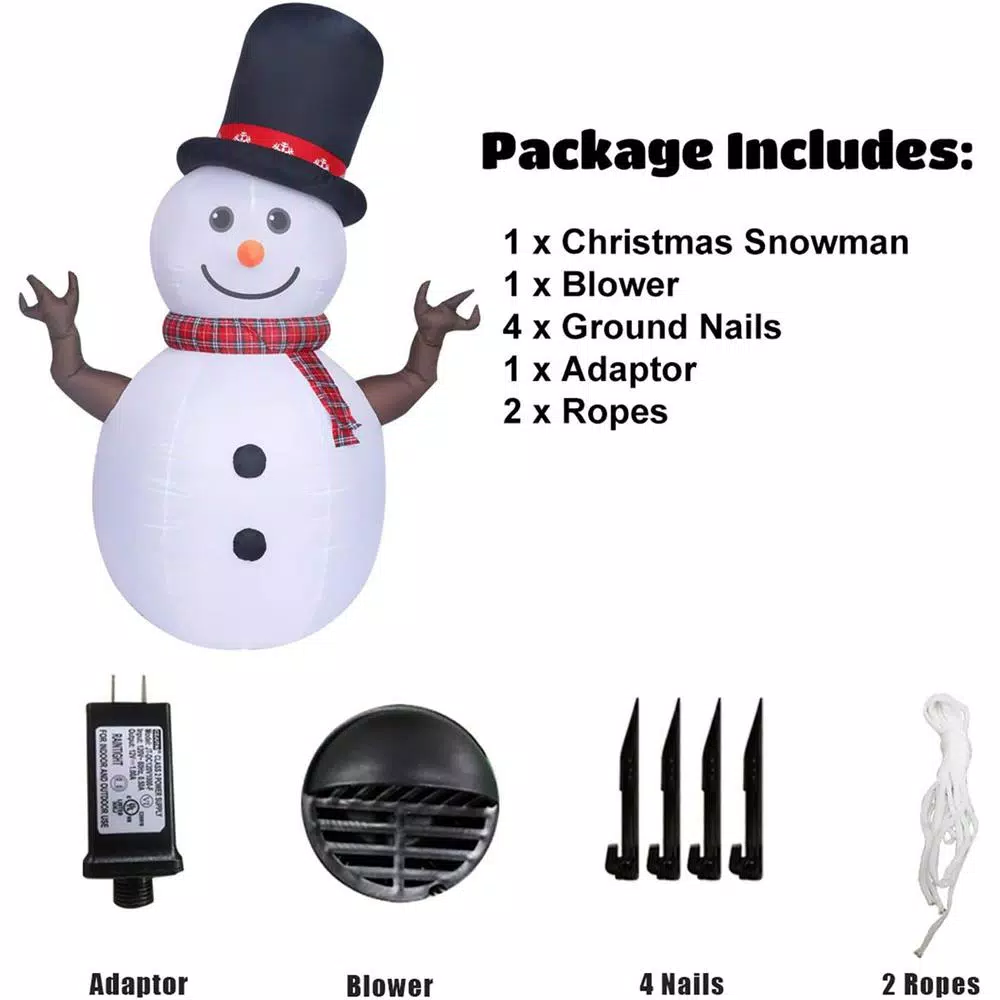 JOYDECOR 8 ft. Pre-Lit Rotating LED Snowman Christmas Inflatable with Branch Hands