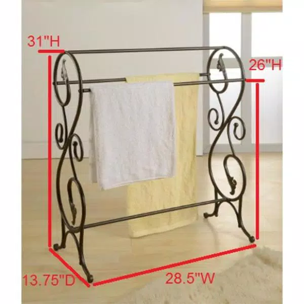 Kings Brand Furniture Antique Bronze 3-Bar Freestanding Towel Rack with Scroll Design