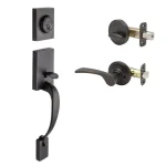 Copper Creek Craftsman Tuscan Bronze Front Door Handleset with Right-Hand Scandinavian Lever Trim thumbnail 1