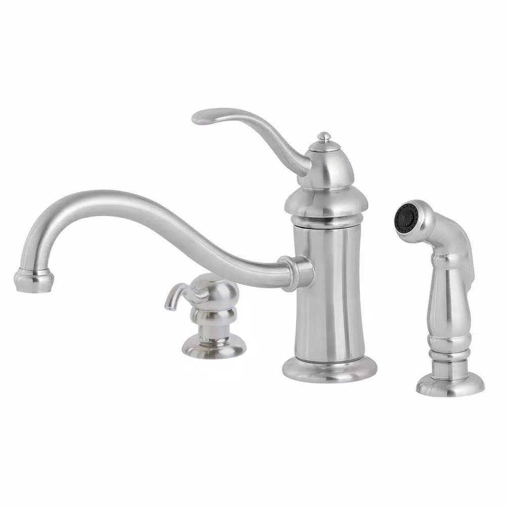 Pfister Marielle Single-Handle Mid-Arc Kitchen Faucet with Side Sprayer and Soap Dispenser, Stainless Steel