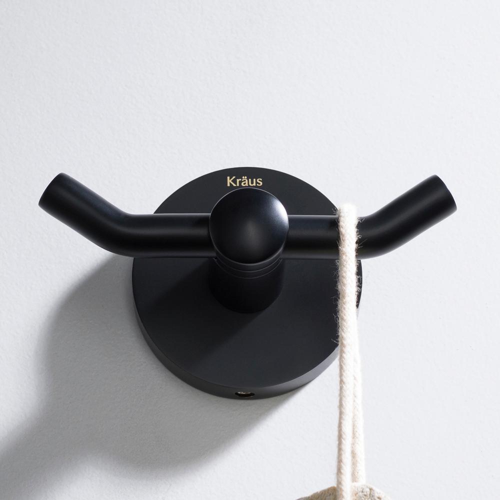 Kraus Elie Double Robe and Towel Hook, Matte Black