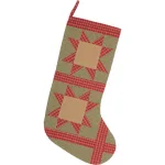 VHC Brands 20 in. Primitive Cotton Patchwork Christmas Stocking - Green Dolly Star Decor thumbnail 1