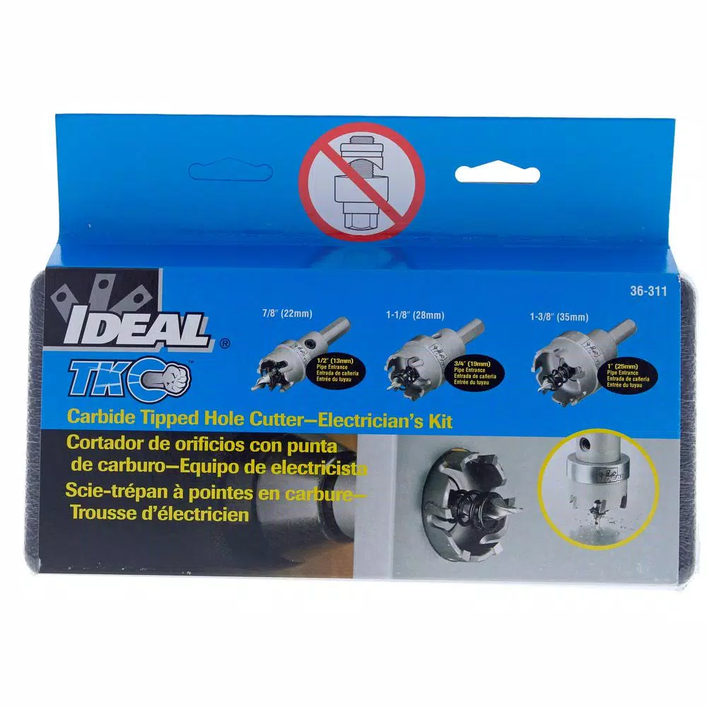 Ideal TKO 4-Piece Carbide Tipped Hole Saw Kit for Metal and Stainless Steel