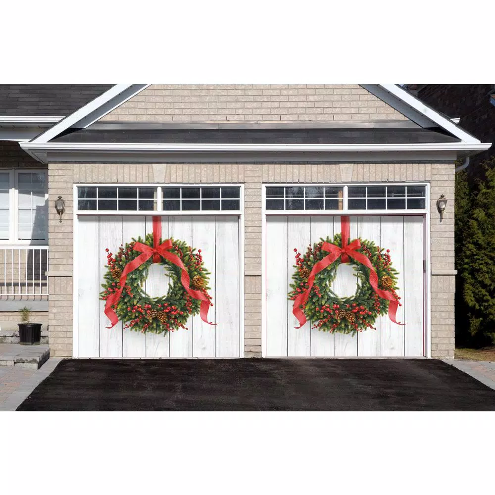 My Door Decor 7 ft. x 8 ft. Christmas Wreath Garage Door Banner Mural