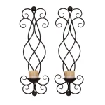 LITTON LANE 25 in. Black and Gold Iron Scrollwork Candle Sconce Set of 2 thumbnail 2