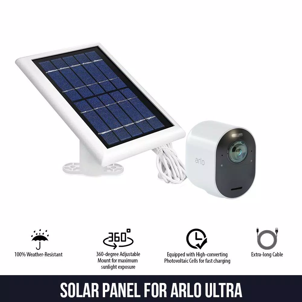Wasserstein Solar Panel for Arlo Ultra 2, Ultra, Pro 4, and Pro 3 with 13.1 ft. Magnetic Cable (White)