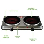 Ovente 1500W Double Burner Infrared Hot Plate, 7.5 in. Ceramic Glass Cooktop with Temperature Control thumbnail 2