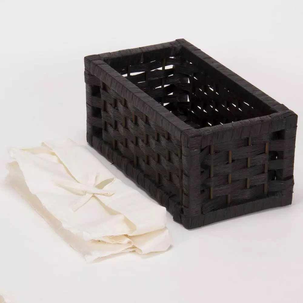 Household Essentials Black Paper Rope Wicker Utility Basket Set of 3 with Washable Cotton Liners