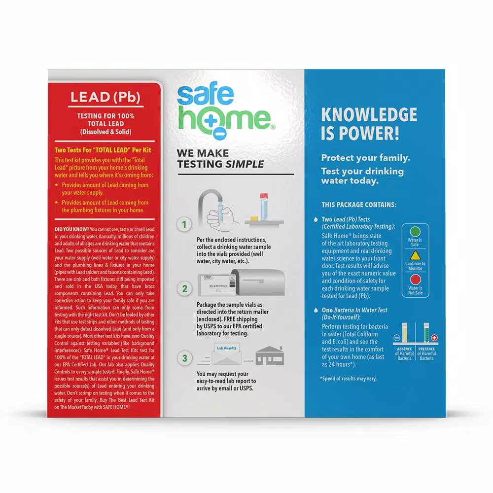 Safe Home Lead Drinking Water Test Kit - Lab Tested Results