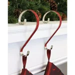 Haute Decor 6 in. Red Glitter Steel Stocking Scroll Holders, 2-Pack thumbnail 2