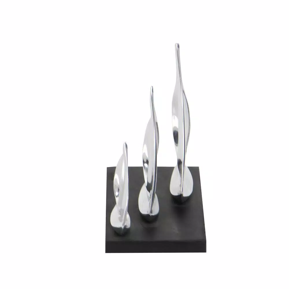 LITTON LANE 9 in. Stylized Sailboat Decorative Sculpture - Polished Silver Aluminum on Black Wood Base