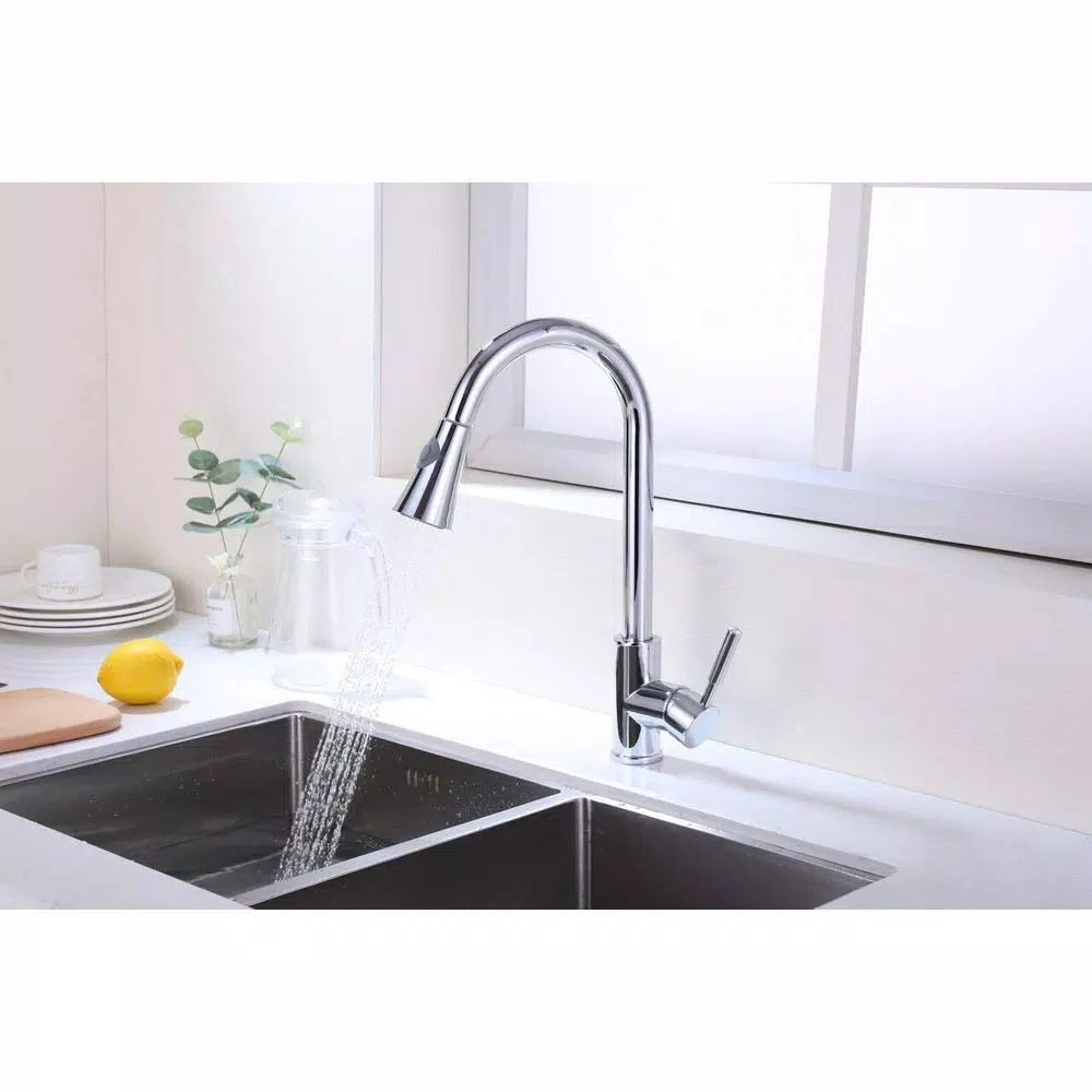 Vanity Art Single-Handle Pull-Down Kitchen Faucet with Sprayer Wand, Chrome Finish