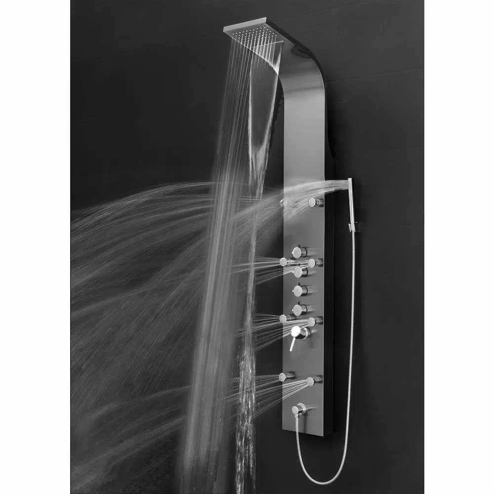AKDY 65 in. 8-Jet Shower Panel System, Space Gray Brushed Stainless Steel with Rainfall, Waterfall & Wand
