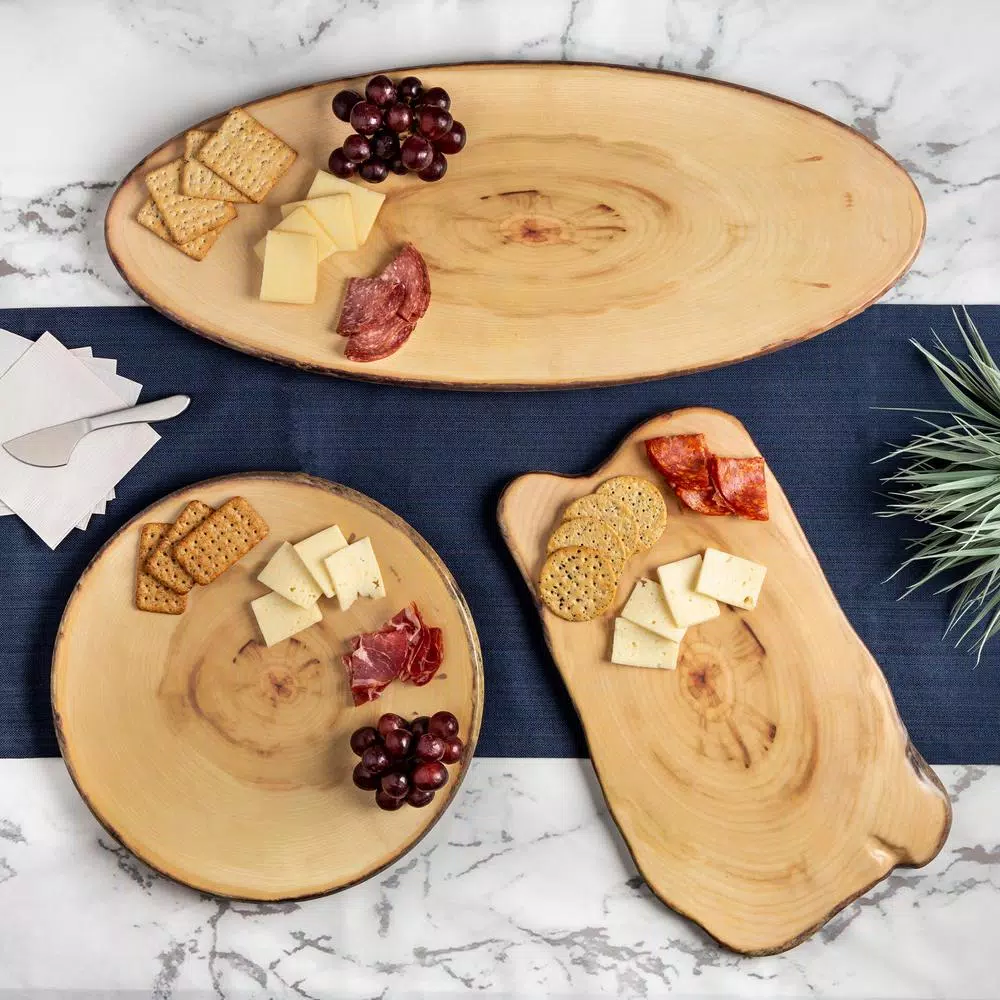 Honey-Can-Do 3-Piece Rustic Melamine Serving Tray Set, Wood-Like Finish, Assorted Shapes