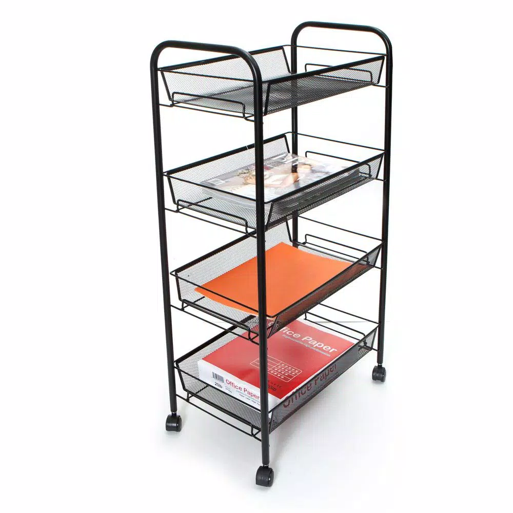 Mind Reader 4-Shelf Rolling Black Metal Mesh Storage Cart