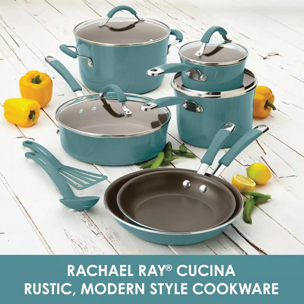 Rachael Ray Cucina 0.75 qt. Aluminum Hard Enamel Nonstick Saucier, Blue