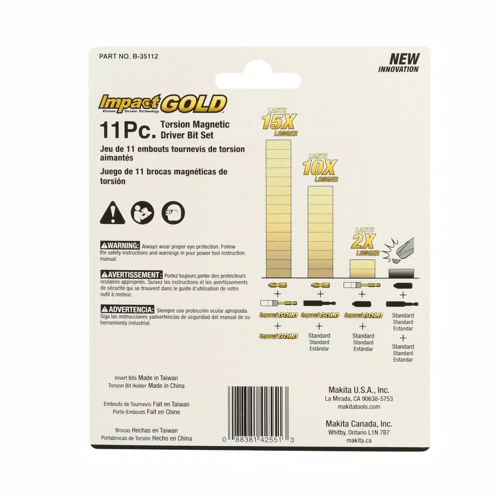 Makita Impact GOLD Torsion Magnetic Steel Insert Bit Set, 11-Piece