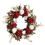 Nearly Natural 24in. Artificial Hydrangea and White Rose Wreath with Berries and Green Foliage thumbnail 1