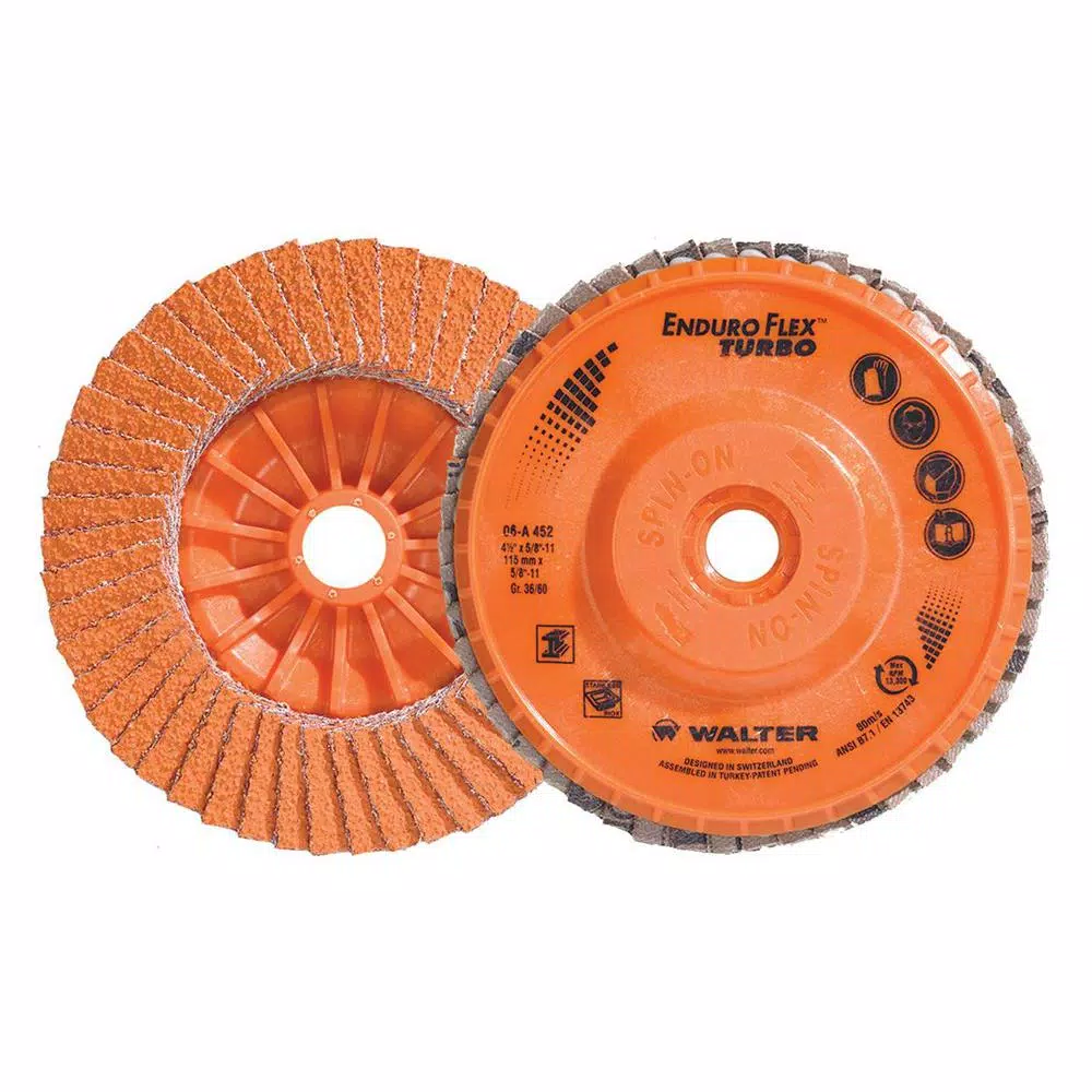 WALTER SURFACE TECHNOLOGIES ENDURO-FLEX Turbo 4.5 in. x 5/8-11 in. Ceramic Blending Flap Disc, 36/60 Grit (10-Pack)