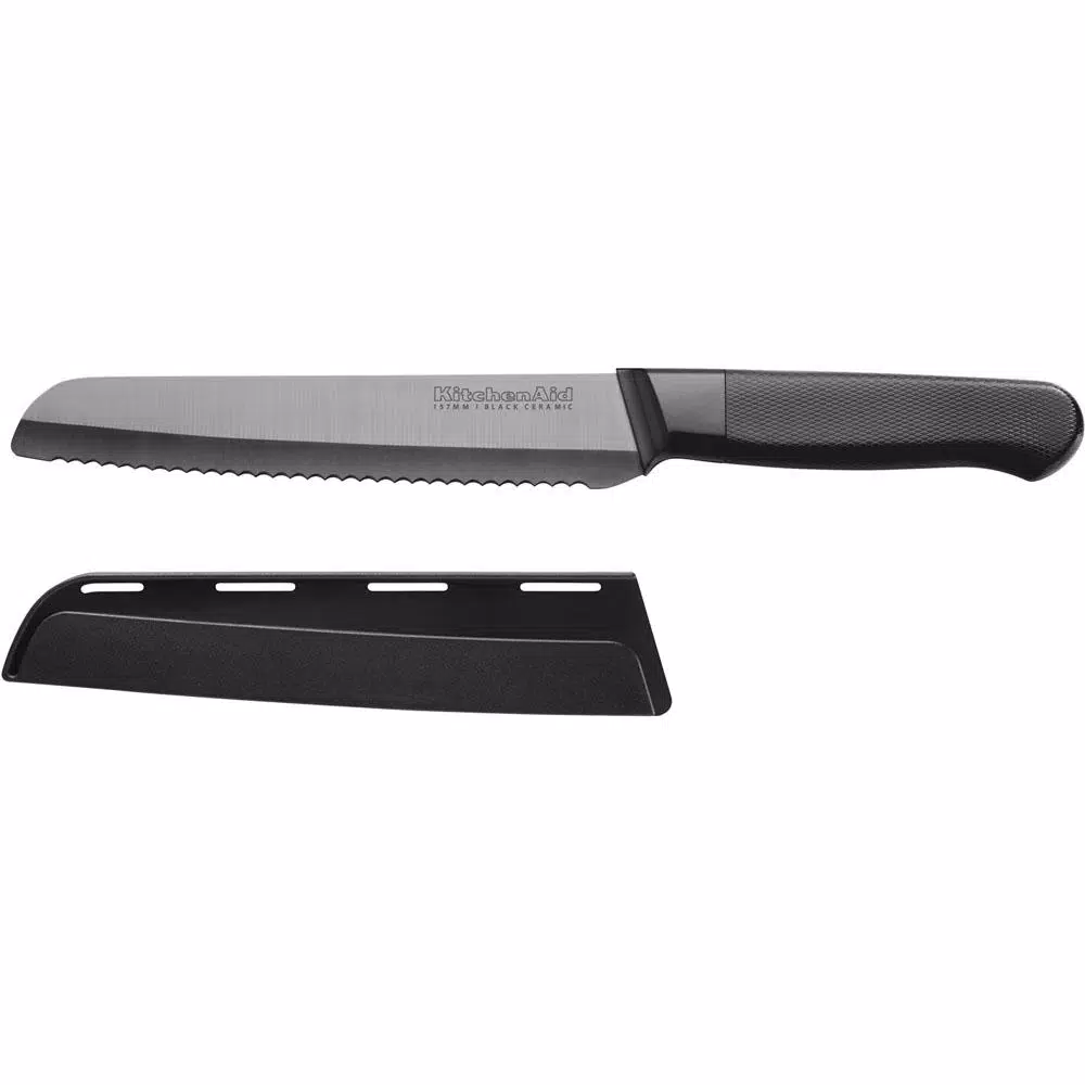 KitchenAid 4-Piece Ceramic Cutlery Set, Stone Grey Blades with Black Handles
