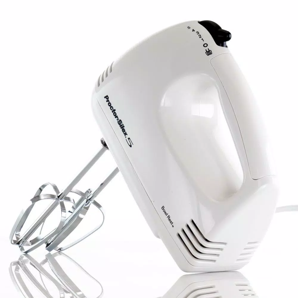 Proctor Silex 5-Speed White Hand Mixer, 125W Lightweight Handheld Mixer