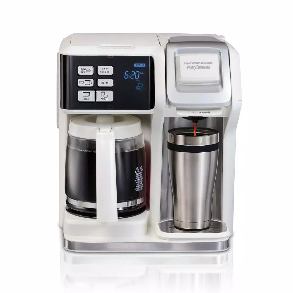 Hamilton Beach FlexBrew 2-Way Coffee Maker, 12-Cup Carafe and Single-Serve Pod Brewer, White