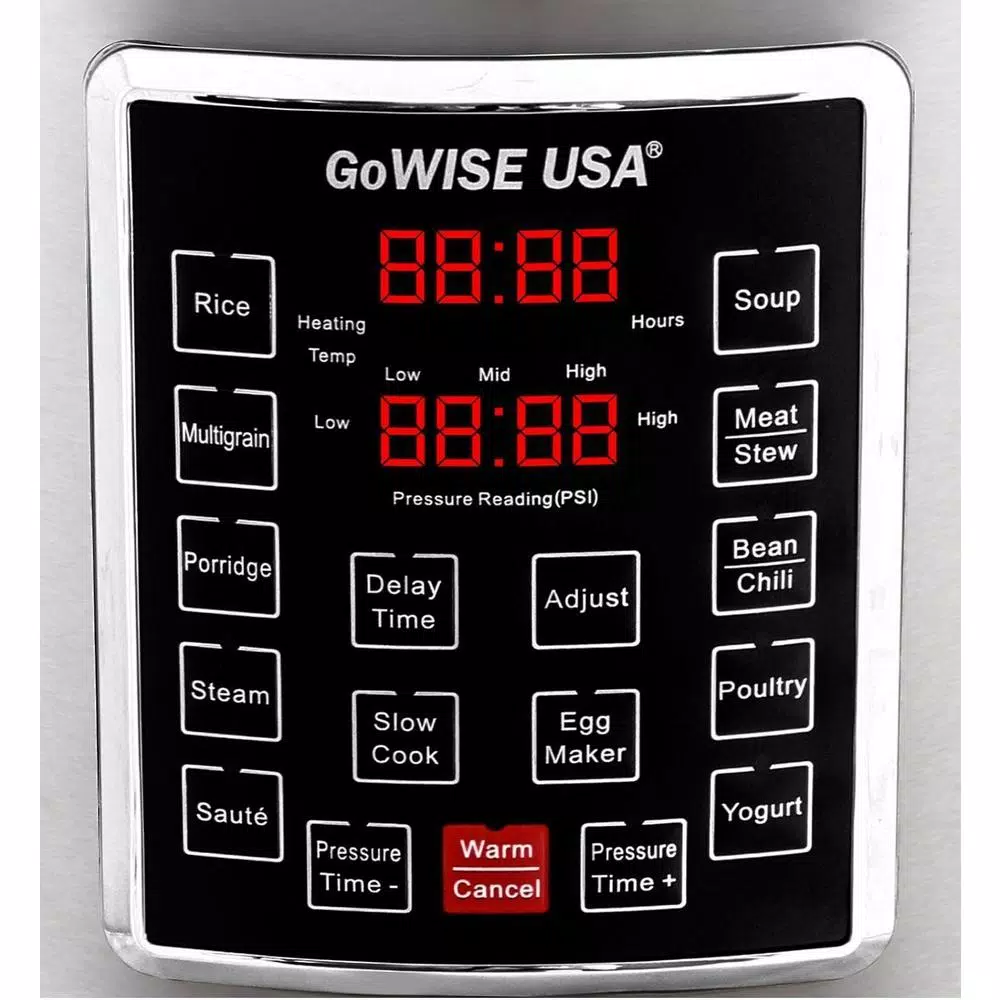 GoWISE USA 8 Qt. Stainless Steel Electric Pressure Cooker and Slow Cooker with 12 Presets