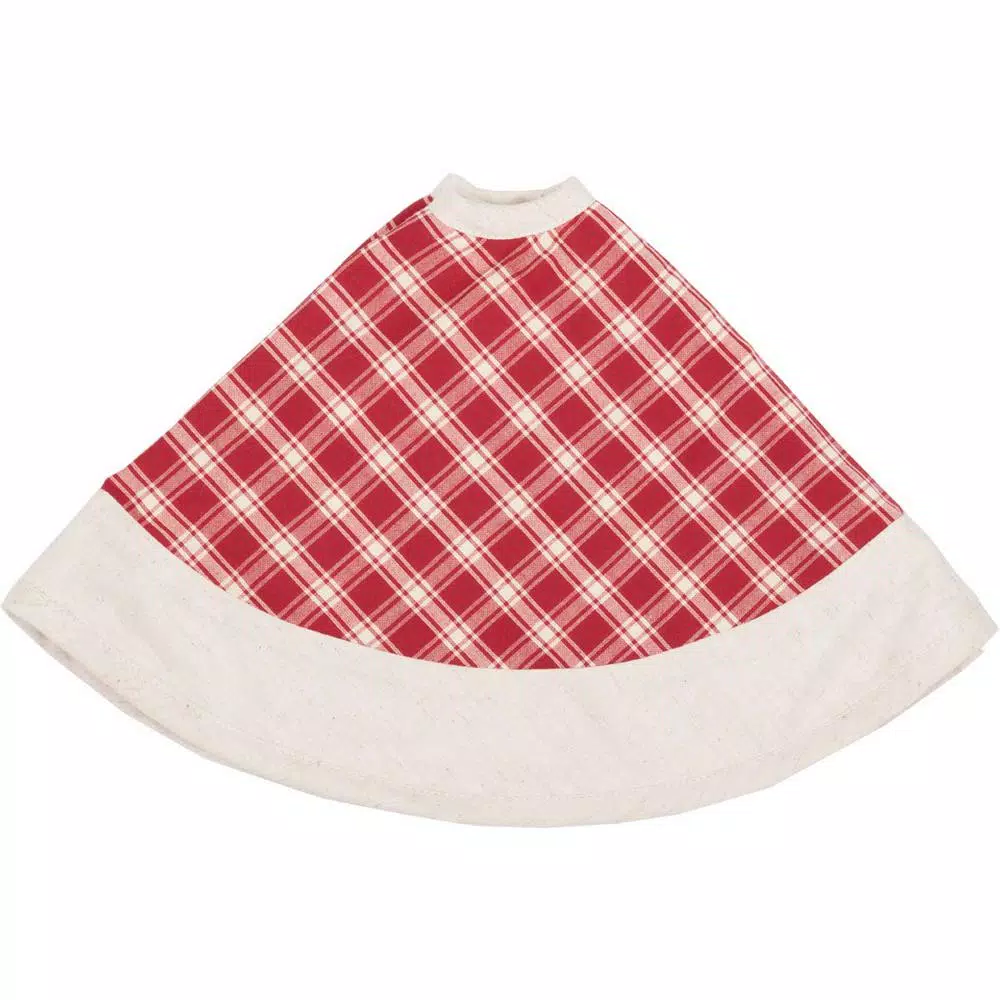 VHC Brands 21 in. Red Plaid Christmas Farmhouse Tree Skirt with Flannel Lining